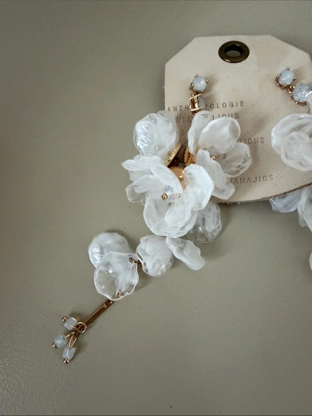 Anthropologie White Blossom Cascade Drop Earrings